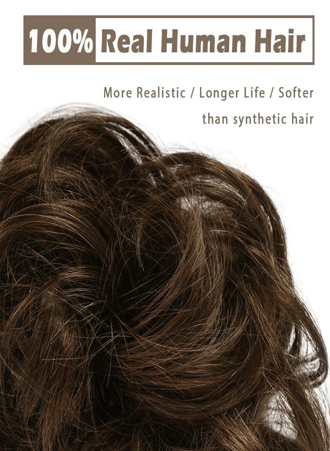 BARSDAR 100% Human Hair Bun Extension - Real Human Hair Brown Messy Bun Scrunchie for Women - Elastic Wavy Darker Brown Updo Extensions Thick Soft Fluffy Natural Looking Chignons Hairpieces Daily - Image 2